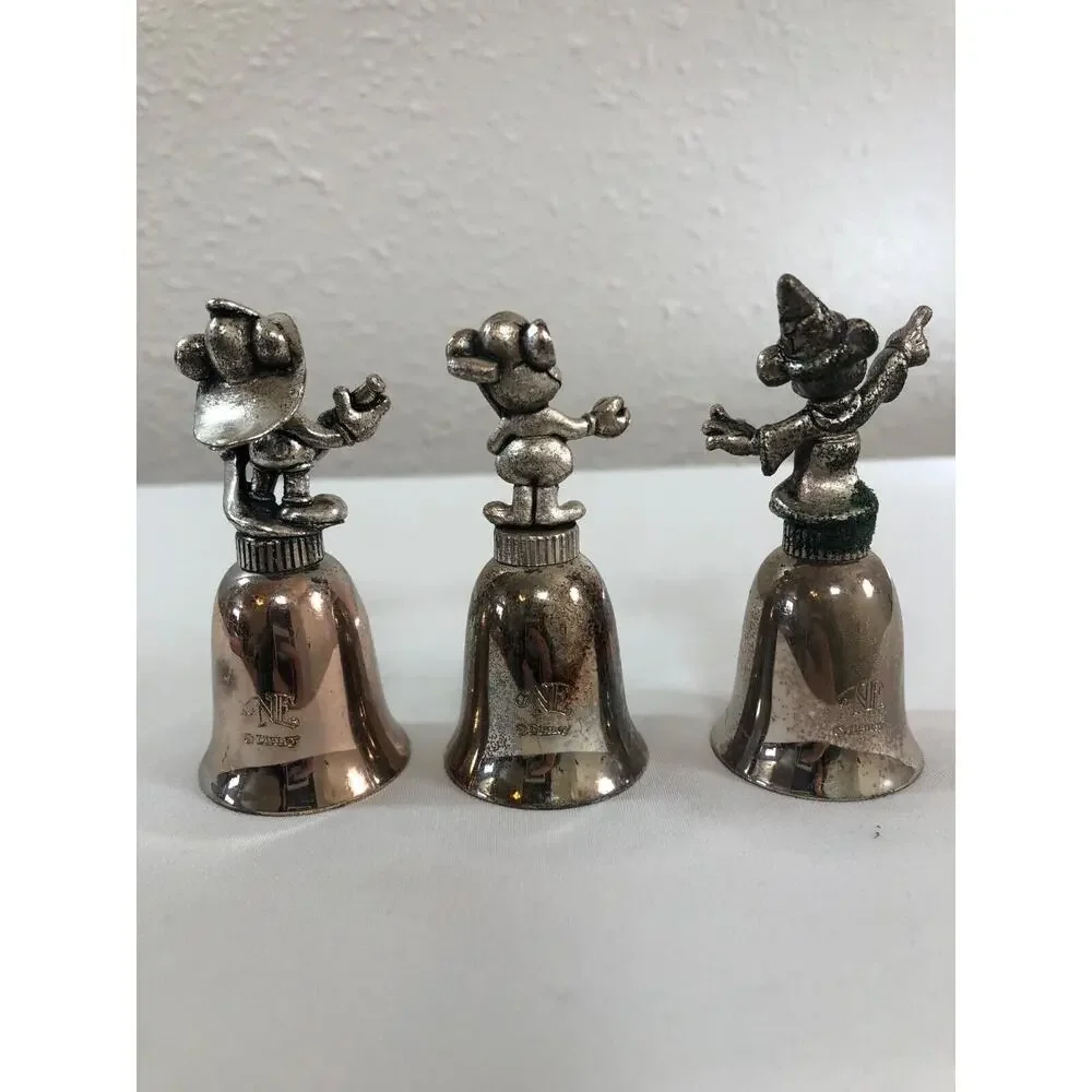 New‎ England Collector's Disney Mickey Silver Plated Bells Lot of 3 VTG 1980's